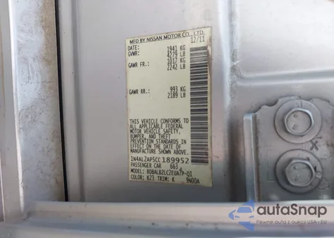 2012 Nissan Altima 2.5 S z USA, uszkodzony, nr VIN 1N4AL2AP5CC189952